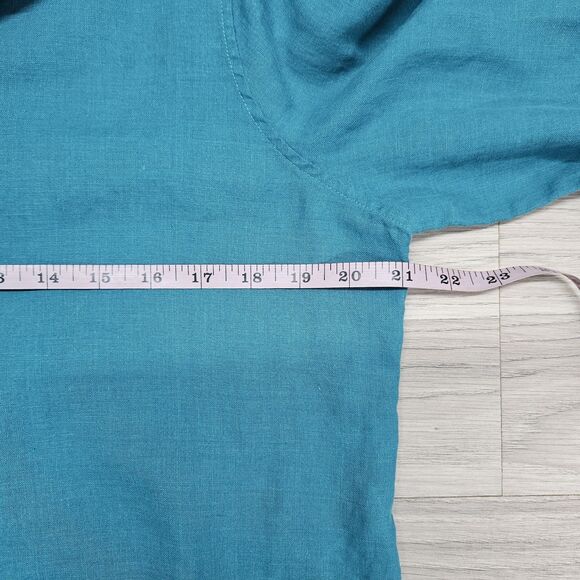 Chico's Womens Teal Linen Button Down Shirt Size 8 3/4 Sleeves Chico's 1 - Picture 6 of 10